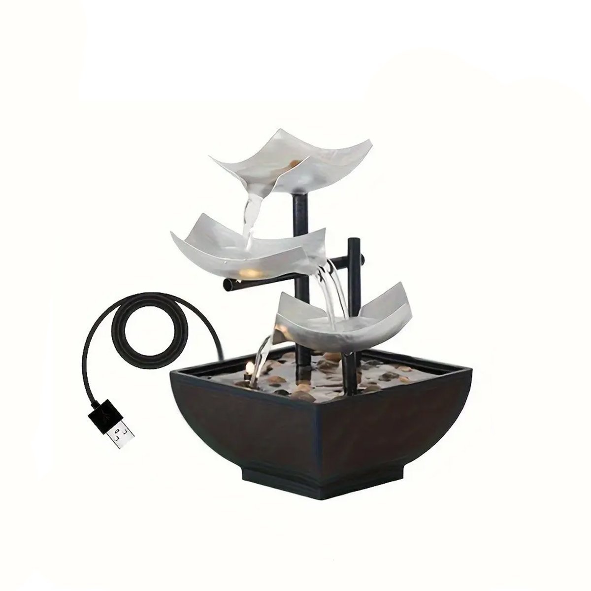 USB powered metal waterfall fountain - rural style desktop decoration with soothing sound, suitable for indoor desktop fountains in homes and offices