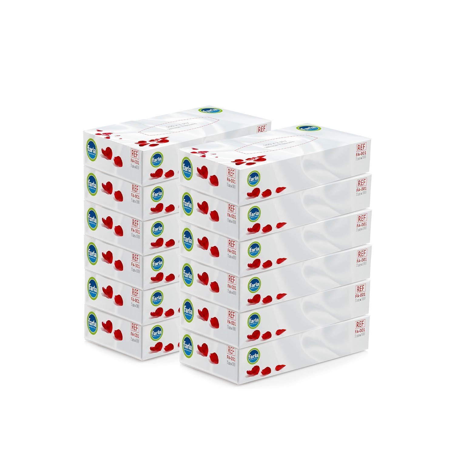 Farla Medical Facial Tissues - Pack of 12 Tissue Boxes, Bulk Buy 2-ply, 1200 Count (12 Pack of 100), White