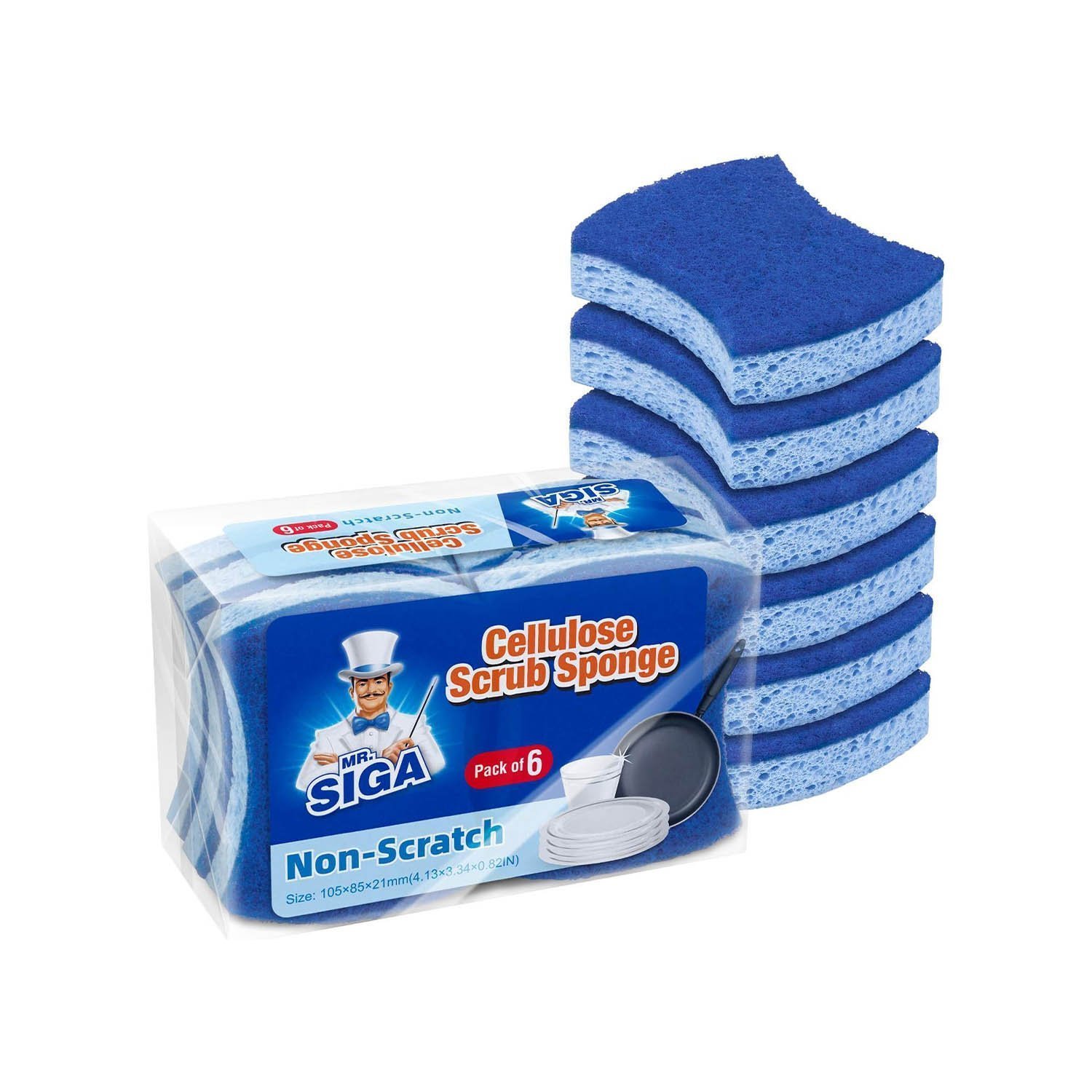 MR.SIGA Non-Scratch Cellulose Scrub Sponge, 12 Pack