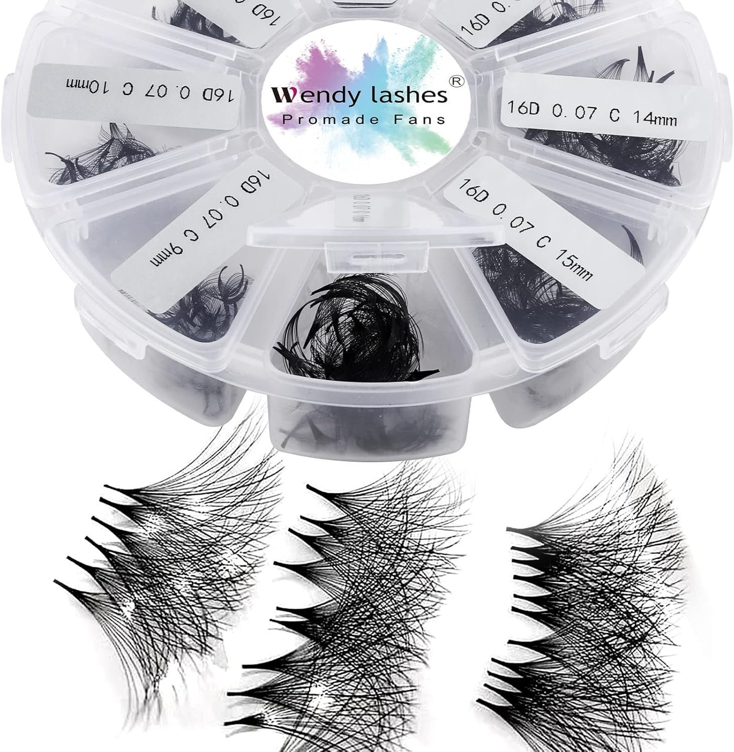 Pre Made Fan Eyelash Extensions 16D 0.07mm D Curl 500 Fans 9-16mm, (500-16D-0.07-D-916)