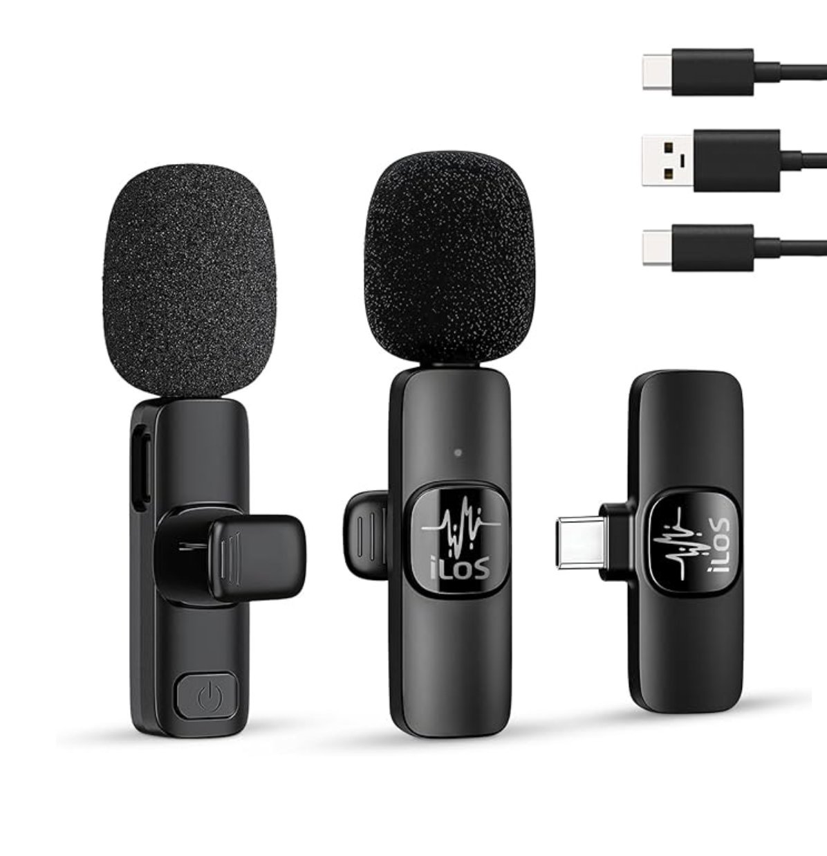 ILOS Wireless Lavalier Microphone for Android Clip-On Mic, Noise Reduction, 65ft Range, 8H Battery, Bluetooth, Plug & Play - Ideal for Vlogging, YouTube, Podcasts, Interviews