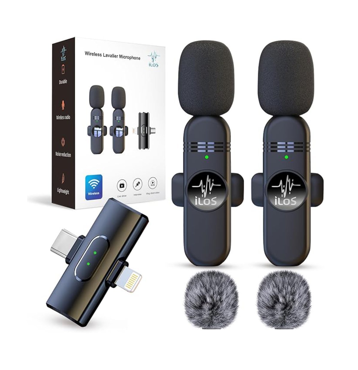 Wireless Lavalier Microphone for iPhone & Android – Dual Interface Mic with Noise Reduction, 65ft Range, 7H Battery, Omnidirectional Sound – Clip-on Mic for YouTube, Vlogging, Interviews, Podcasts