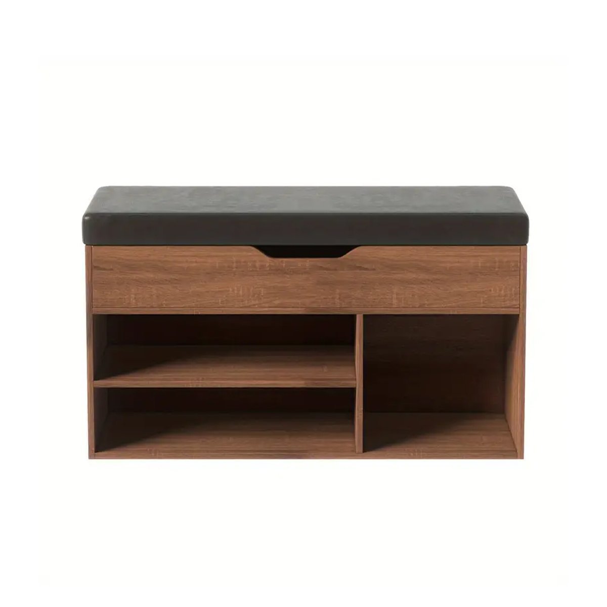 Homy Casa Compact Shoe Storage Bench, 31.5" Walnut Finish with 4 Storage Cubbies, Upholstered Seat, Ideal for Entryway or Hallway