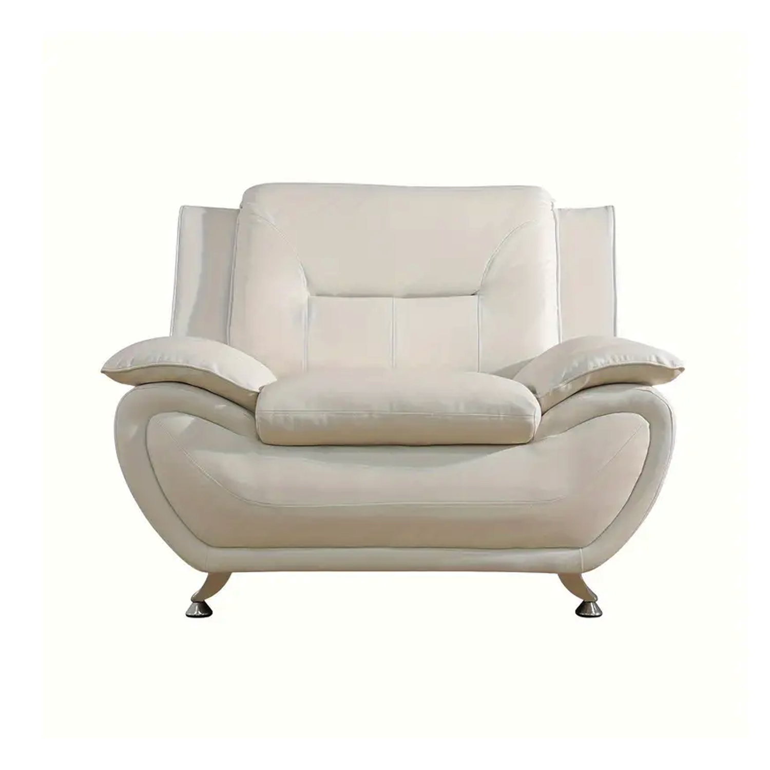 Stylish White Faux Leather 1-Seat Living Room Sofa