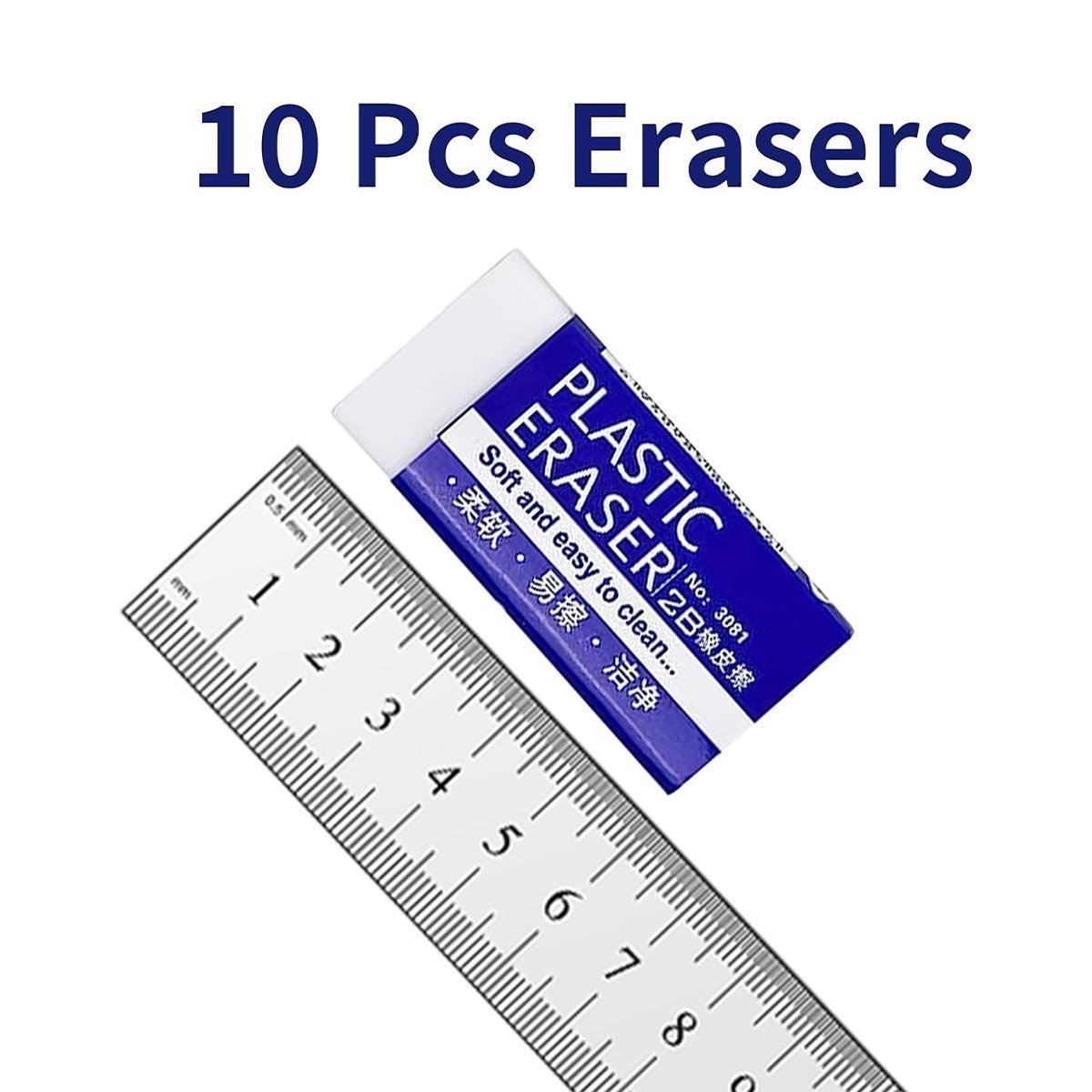 10 Pcs Eraser-White Erasers Multipack Rubbers Erasers for Kids on School, Office, Latex Free Plastic Rubber - Image 2