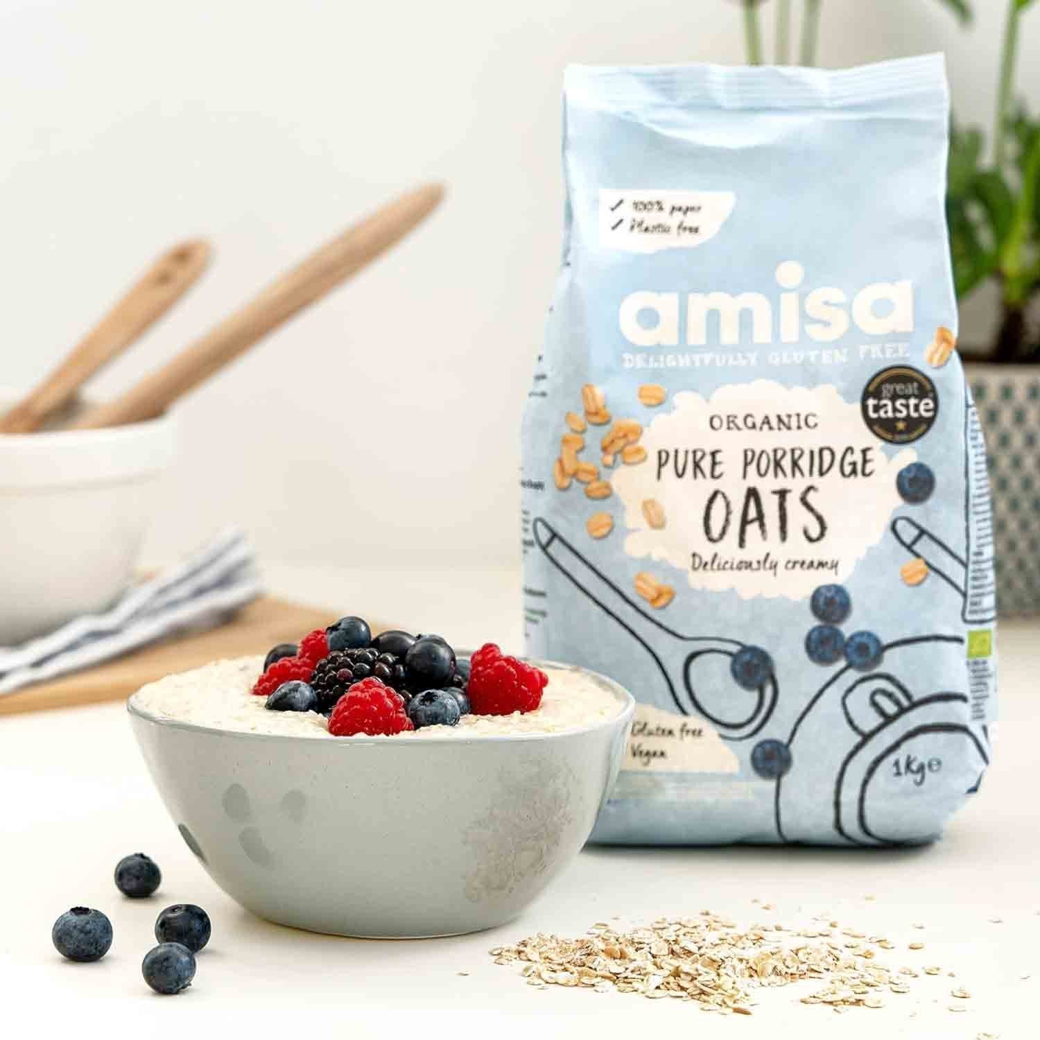 Amisa Organic Gluten Free Porridge Oats, 1kg - Batch Tested for Gluten - Image 2