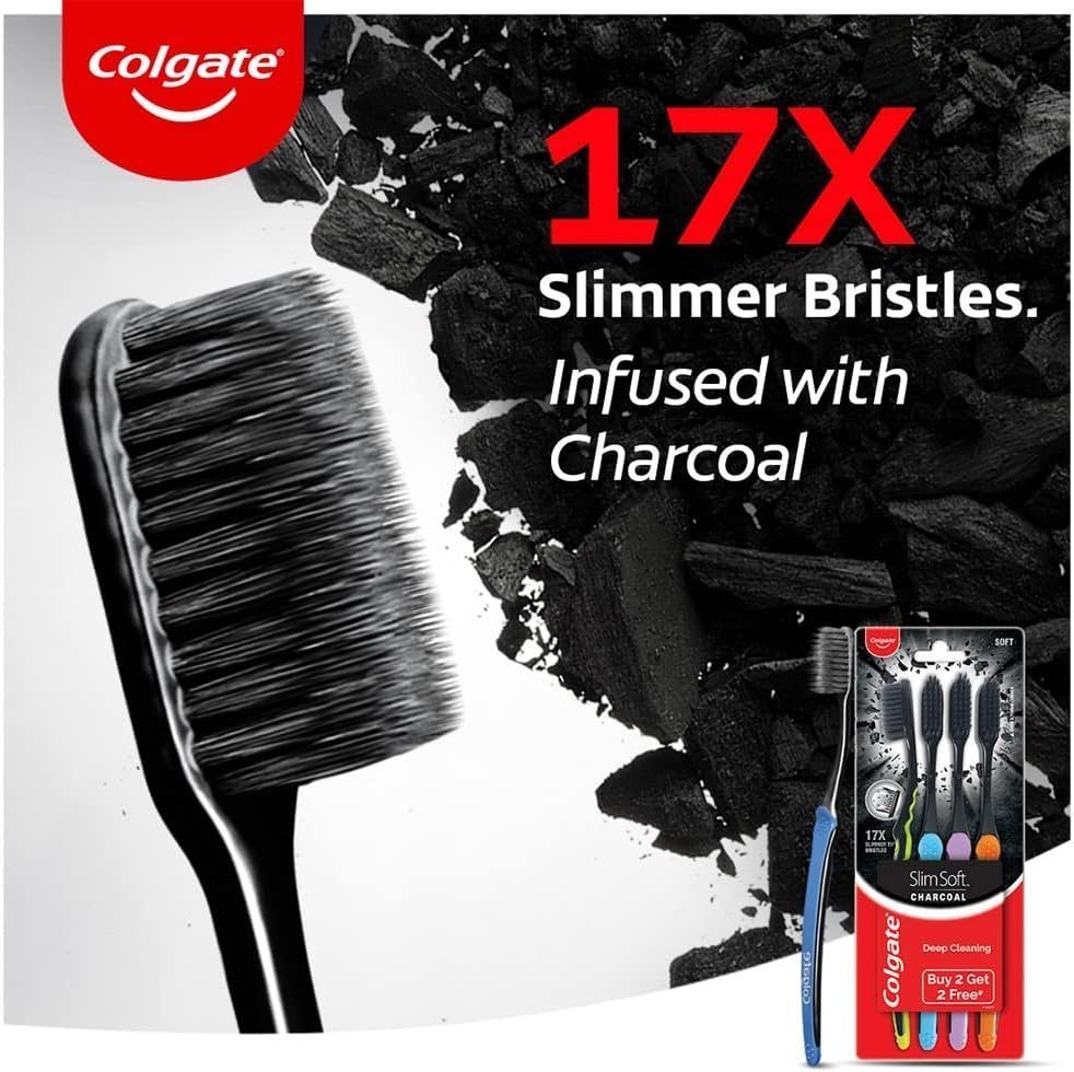 Colgate Slimsoft Charcoal Manual Toothbrush For Adult (Buy 2, Get 2 Free) - 4 Pcs - Image 2
