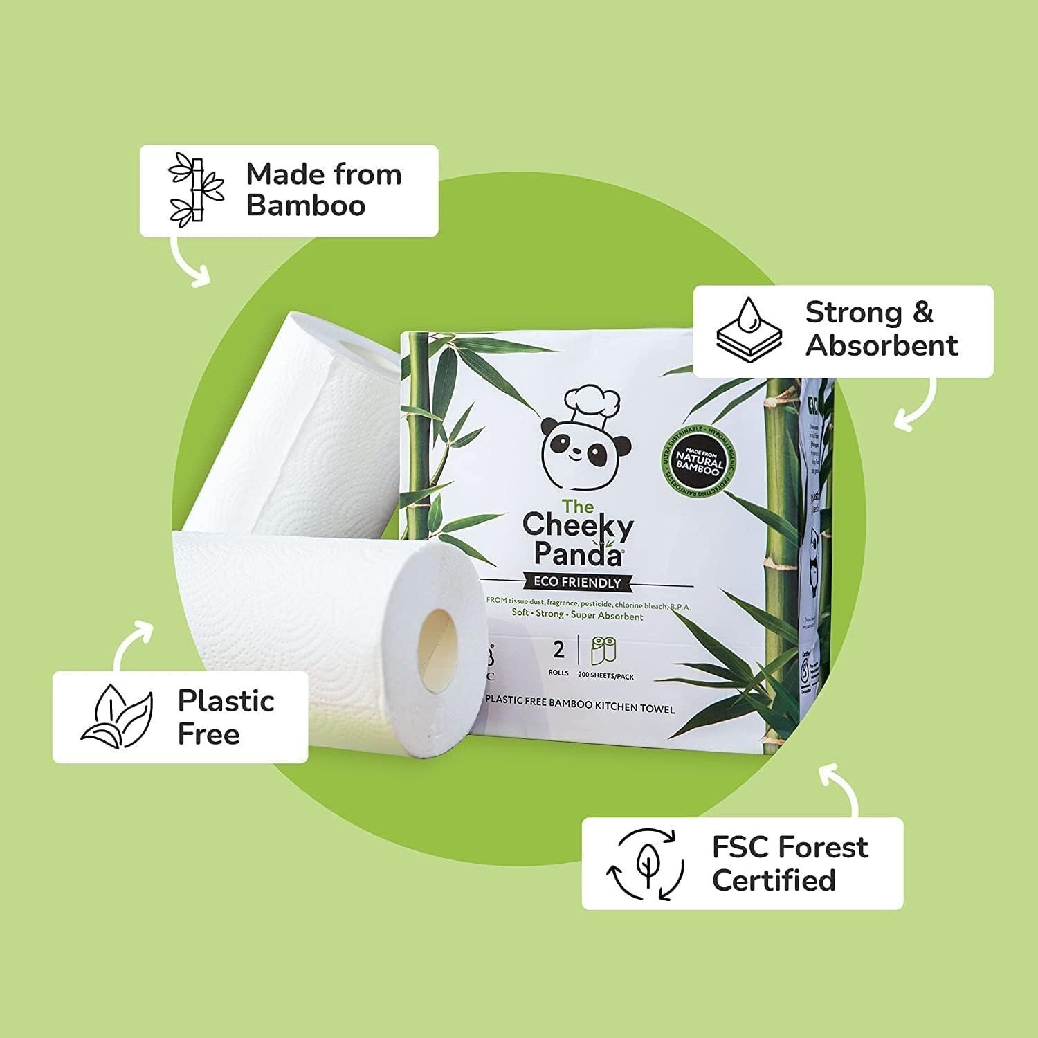 The Cheeky Panda Bamboo Kitchen Roll | 10 Kitchen Rolls - 1000 Sheets - Image 2
