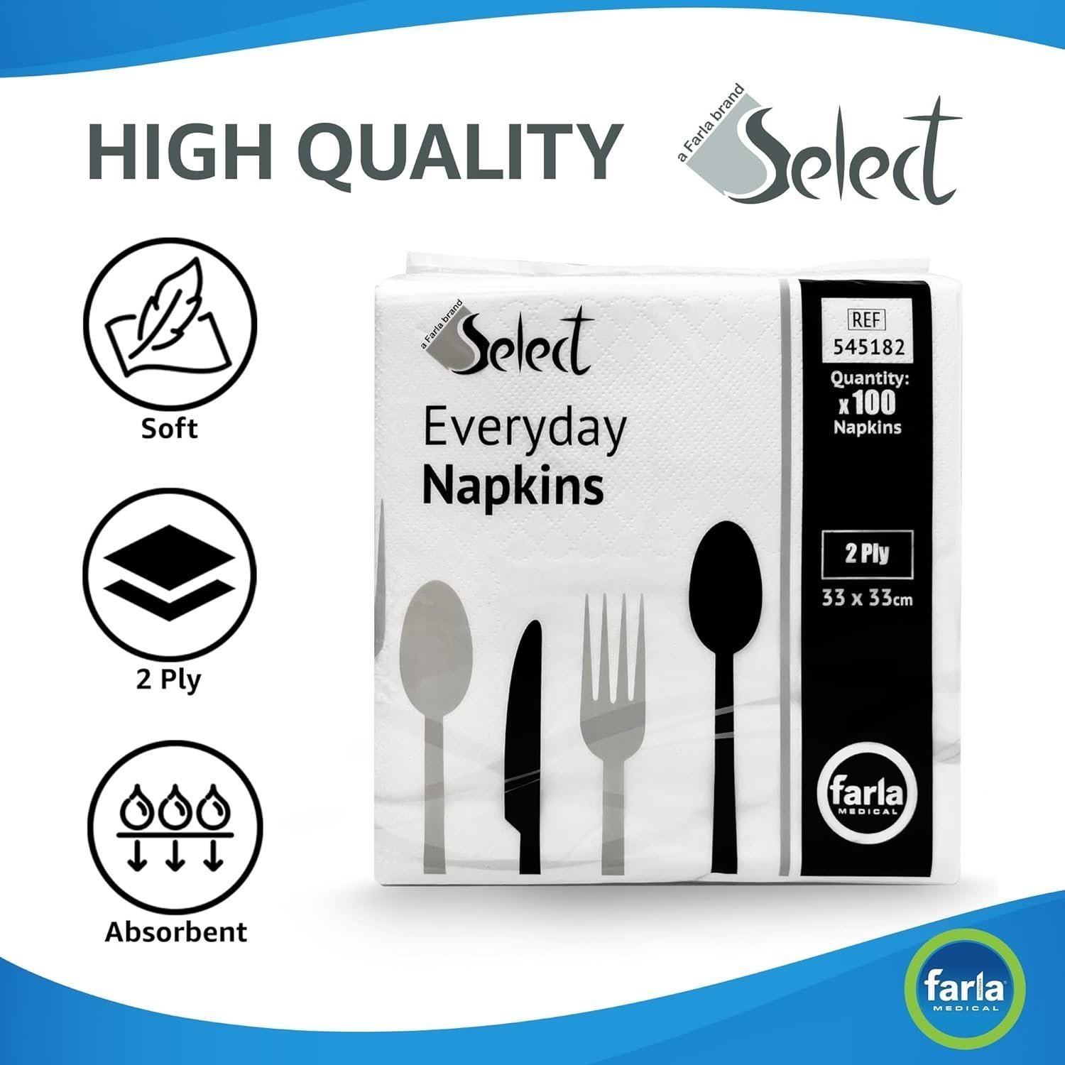 Select White Paper Napkins - Pack of 100 2-Ply Disposable Table Napkins - Image 3