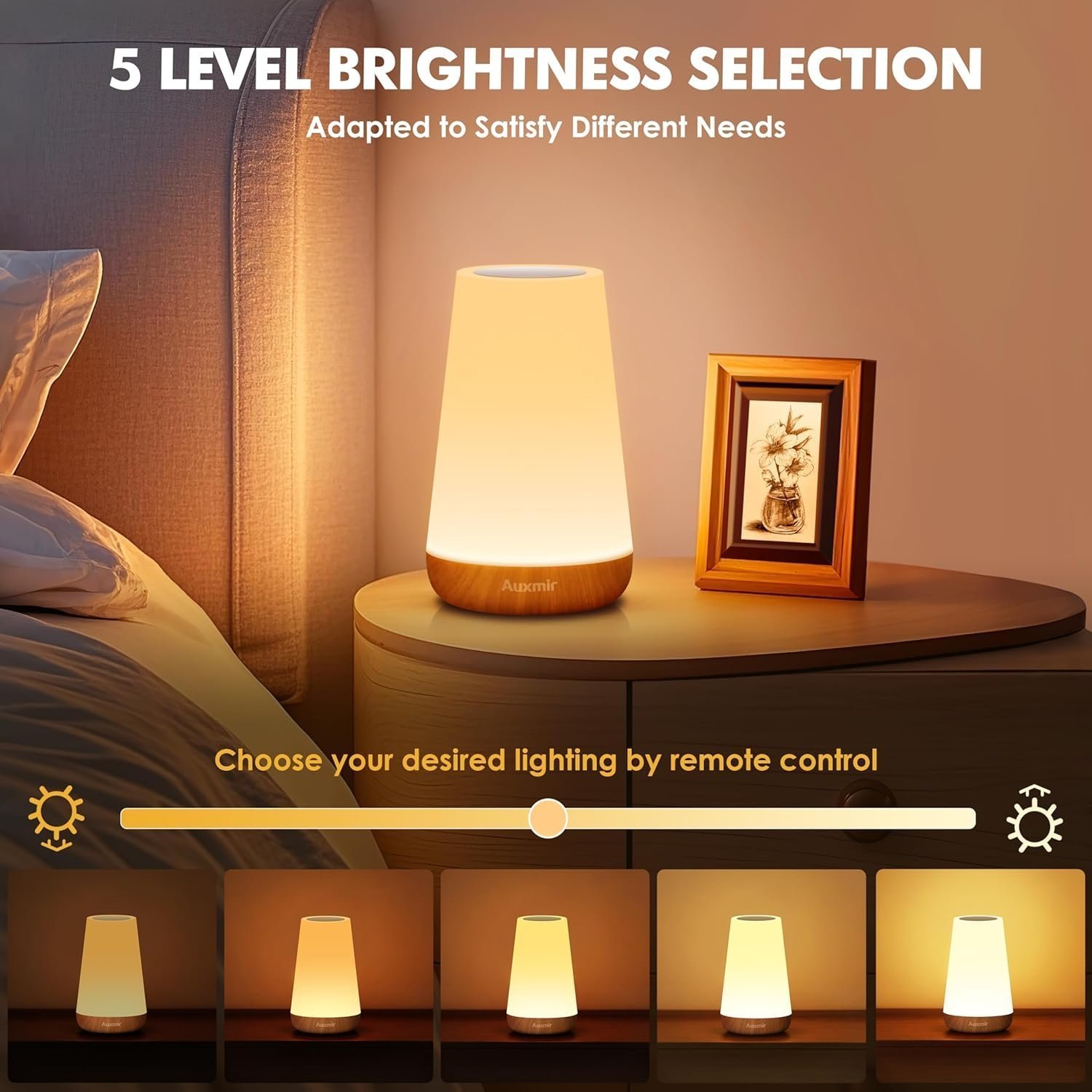 Auxmir Night Light, LED Touch Bedside Table Lamp, Remote Control Dimmable Light with RGB Color Changing - Image 3