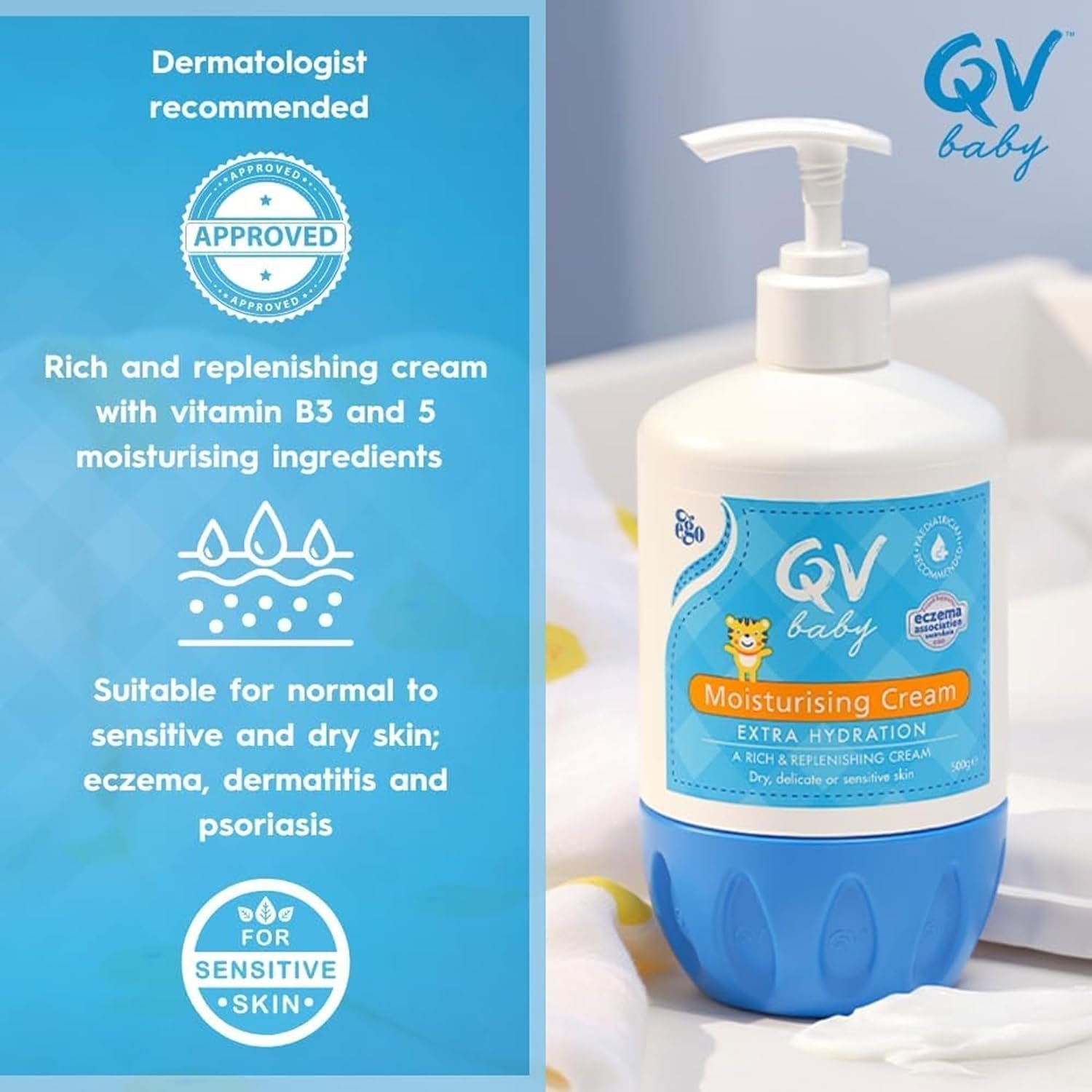 QV Baby Moisturising Cream, 500g - Rich Moisturising Cream With Glycerin and Vitamin B3 For Babies and Newborn - Image 2