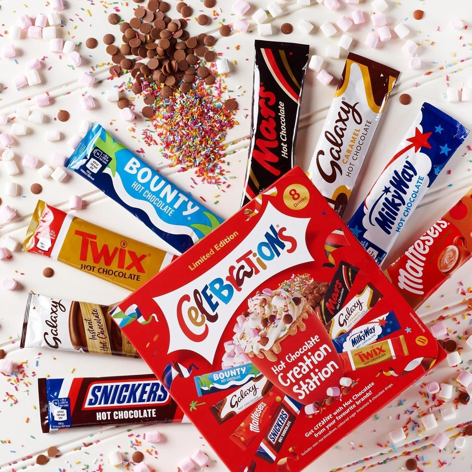 Celebrations Hot Chocolate Creation Station | Limited Edition Hot Chocolate Gift Set Featuring 8 Hot Chocolate Sachets & 3 Toppings - Image 2