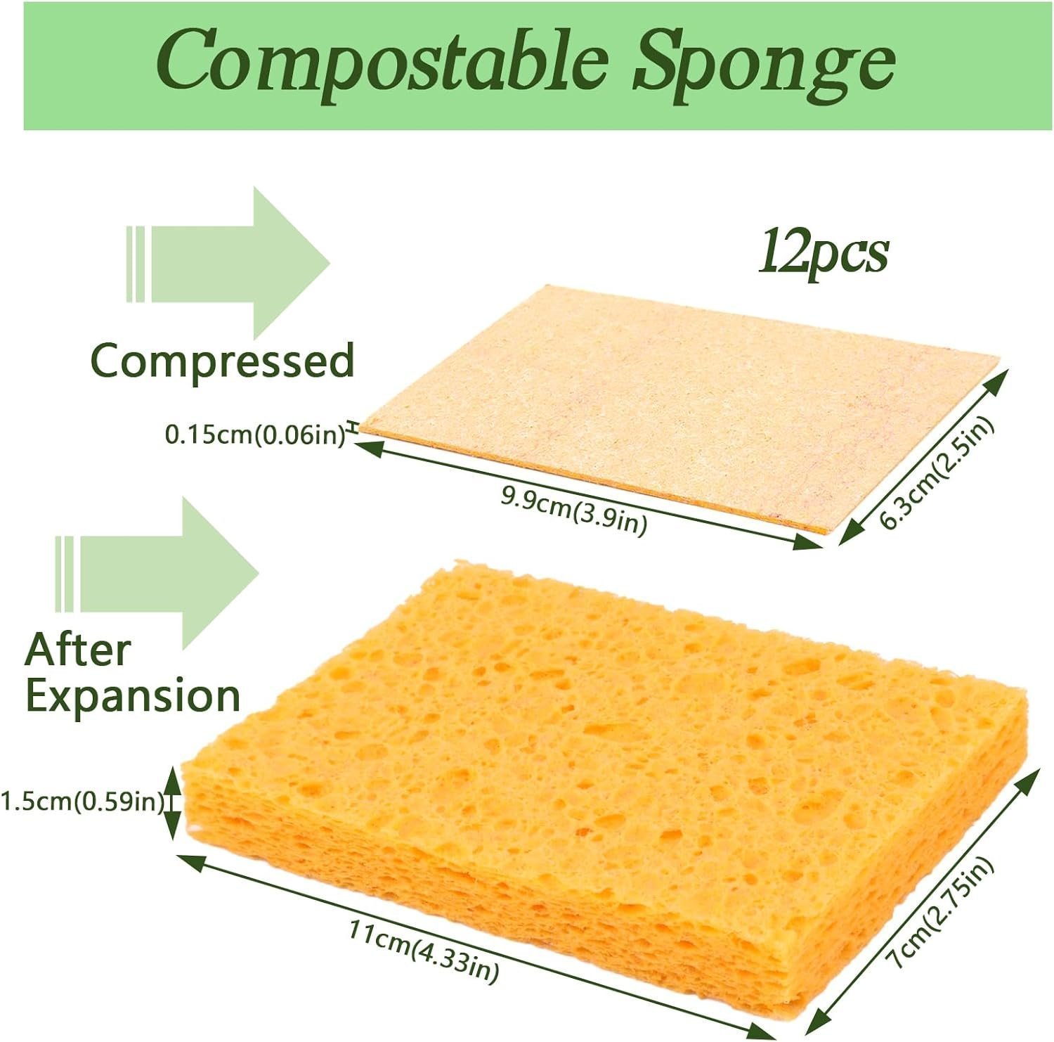 12 Pack Washing Up Sponges, Natural Cellulose Cleaning Sponges - Image 2