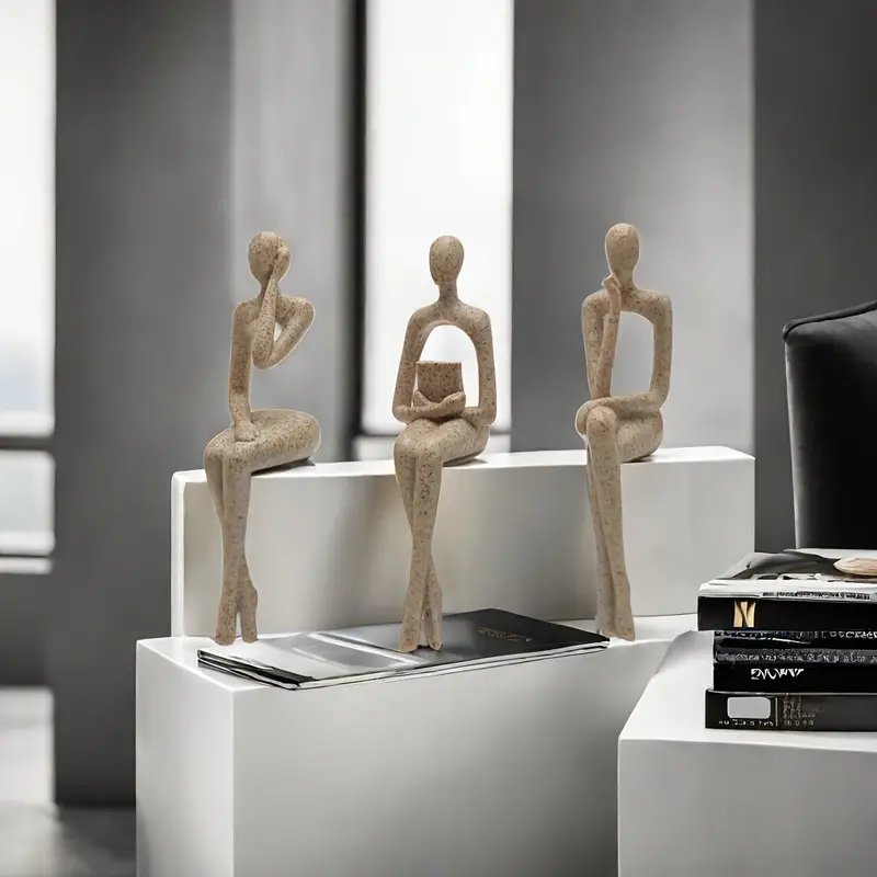 3pcs Modern Abstract Figurine Set - Resin Sculptures for Living Room Decor - Image 3