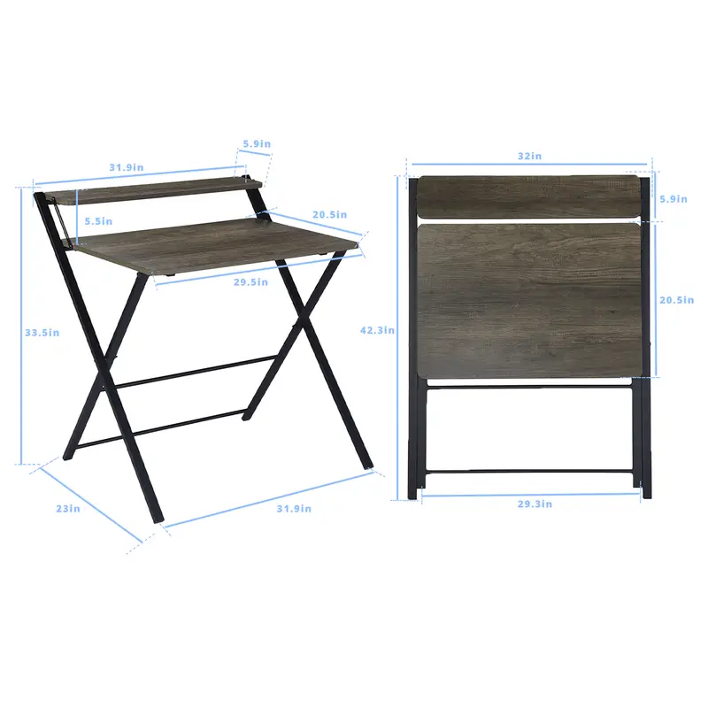 Functional 2-Tier Folding Desk with Sturdy Metal Frame, Space-Saving Assembly Foldable Writing Table - Image 2