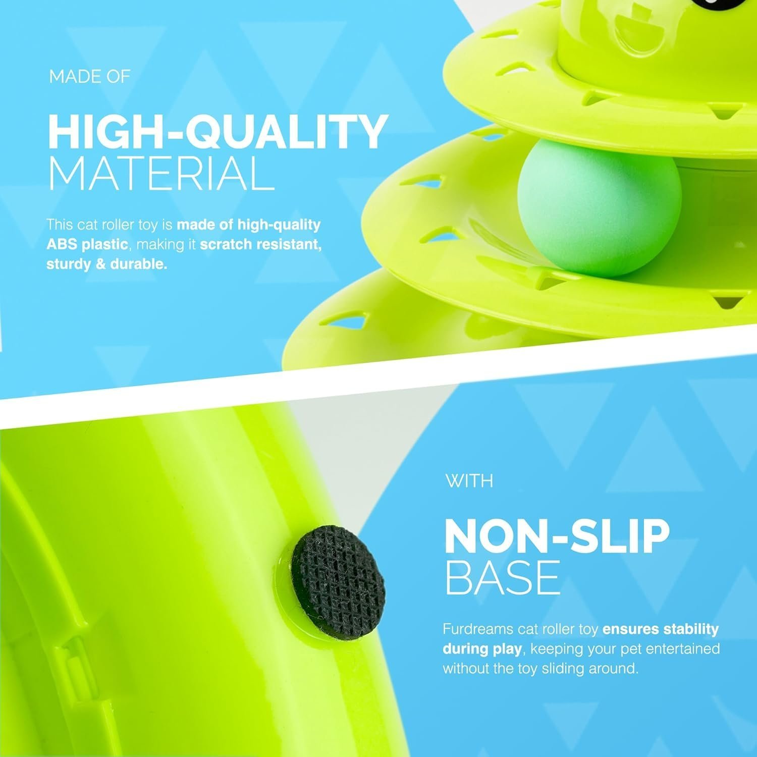 FurDreams Cat Roller Ball Toy Interactive - Green, 3 Tier Tower Fun Cat Ball Track Toy with 3 Colour Balls - Image 5