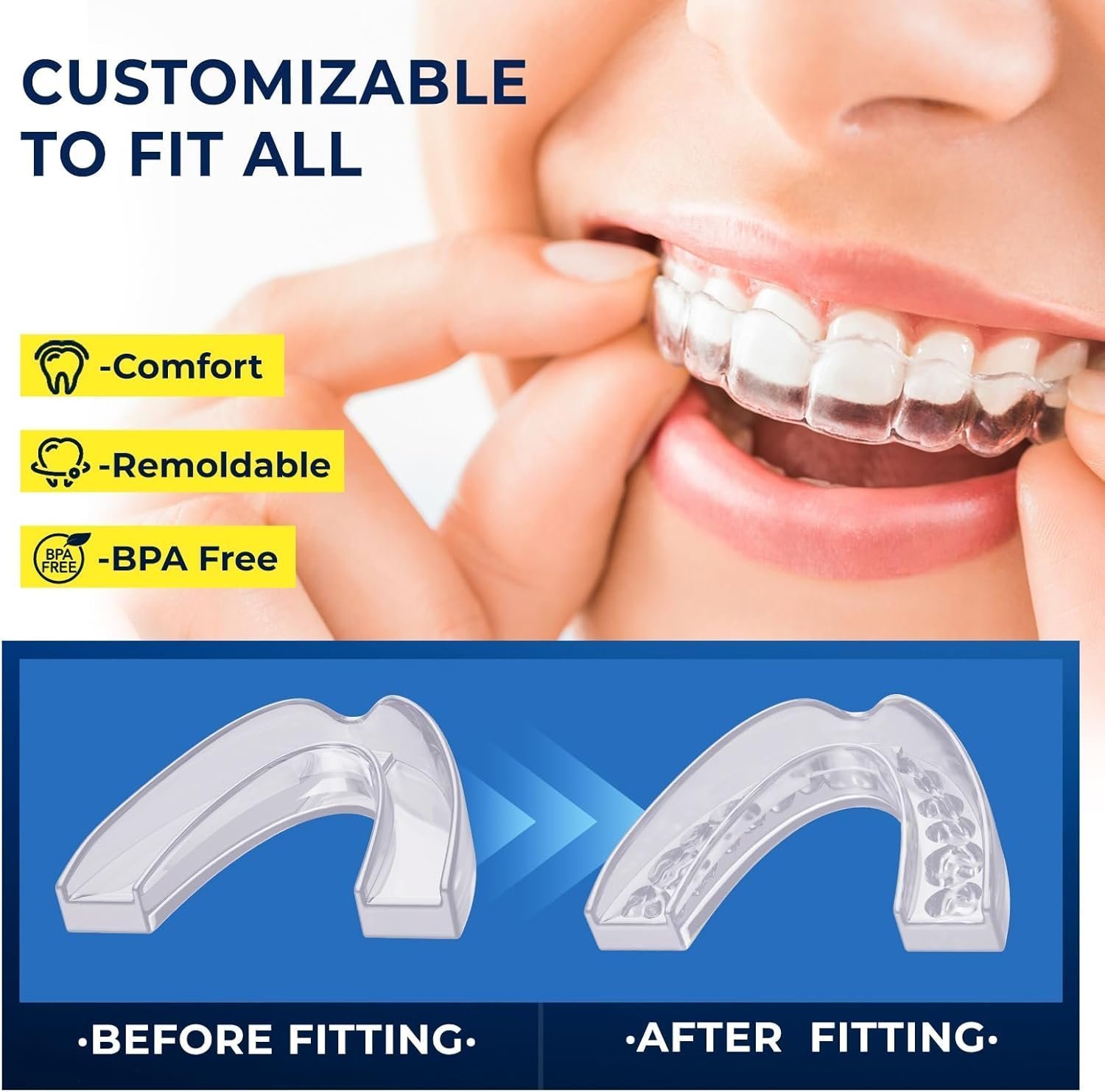 Mouth Guard for Grinding Teeth at Night: Dental Guard for Sleeping at Night - Nighttime Protection for Teeth (with Cleaning Tablets) - Image 2