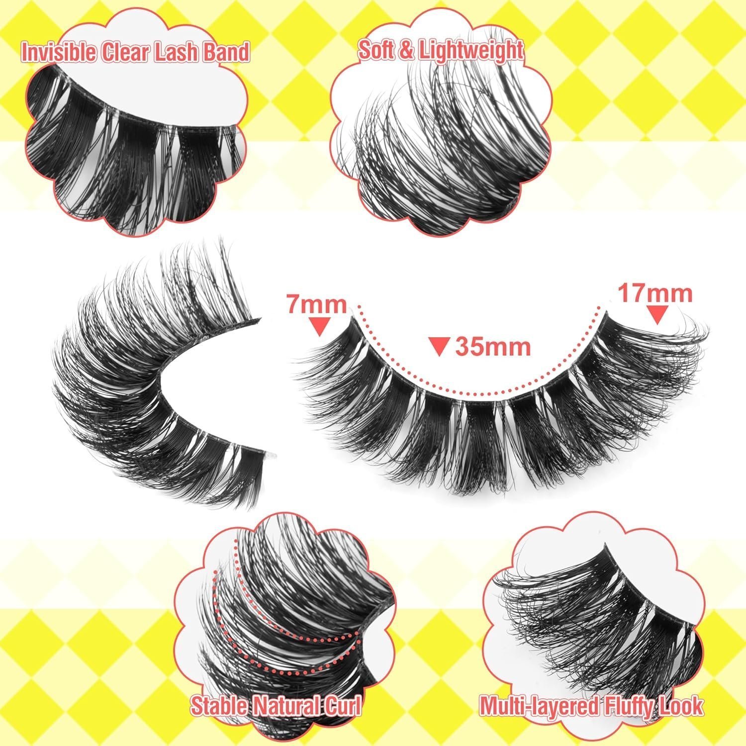 Cat Eye Lashes D Curl Russian Strip Lashes 17mm Fluffy False Eyelashes, 8 Pairs - Image 3