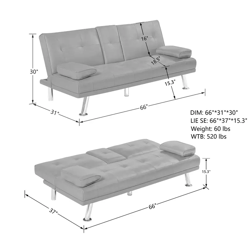 Foldable sofa bed with coffee cup holder - Image 3