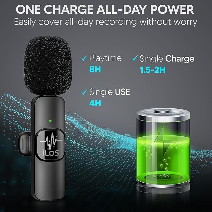 ILOS Wireless Lavalier Microphone for Android Clip-On Mic, Noise Reduction, 65ft Range, 8H Battery, Bluetooth, Plug & Play - Ideal for Vlogging, YouTube, Podcasts, Interviews - Image 3