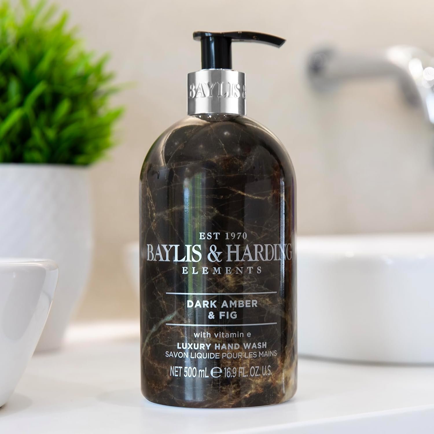 Baylis & Harding Dark Amber & Fig Elements Hand Wash, 500 ml (Pack of 3) - Vegan Friendly - Image 2
