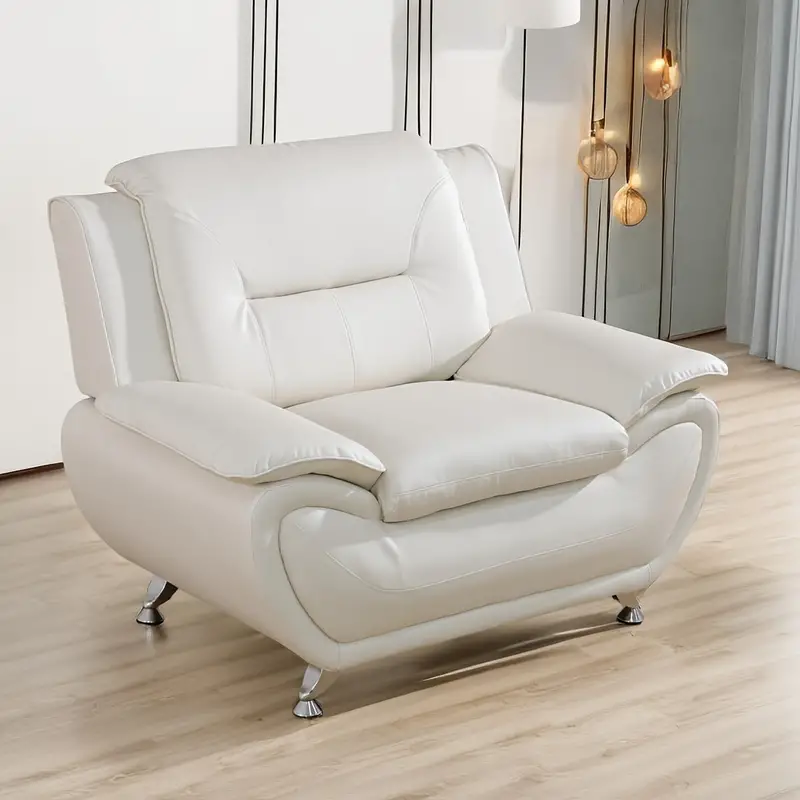 Stylish White Faux Leather 1-Seat Living Room Sofa - Image 3