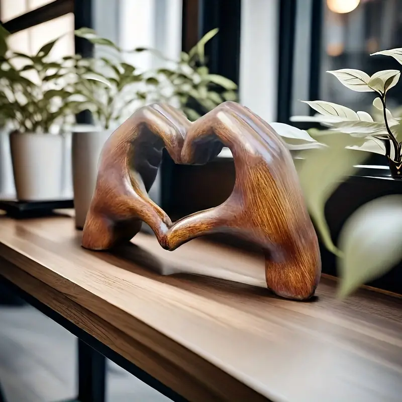 Handcrafted Resin Love Heart Hands Sculpture - Romantic Desk Decor for Home and Office - Image 3