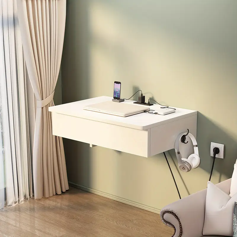 Multifunctional Wall Mounted Laptop Desk with Power Outlets and 2 USB Ports, Perfect for Small Spaces and Home Offices - Image 3