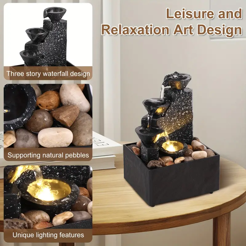 Tabletop Waterfall Decor Relaxation Meditation Desktop Fountain with Soft Lights Decorative - Image 3