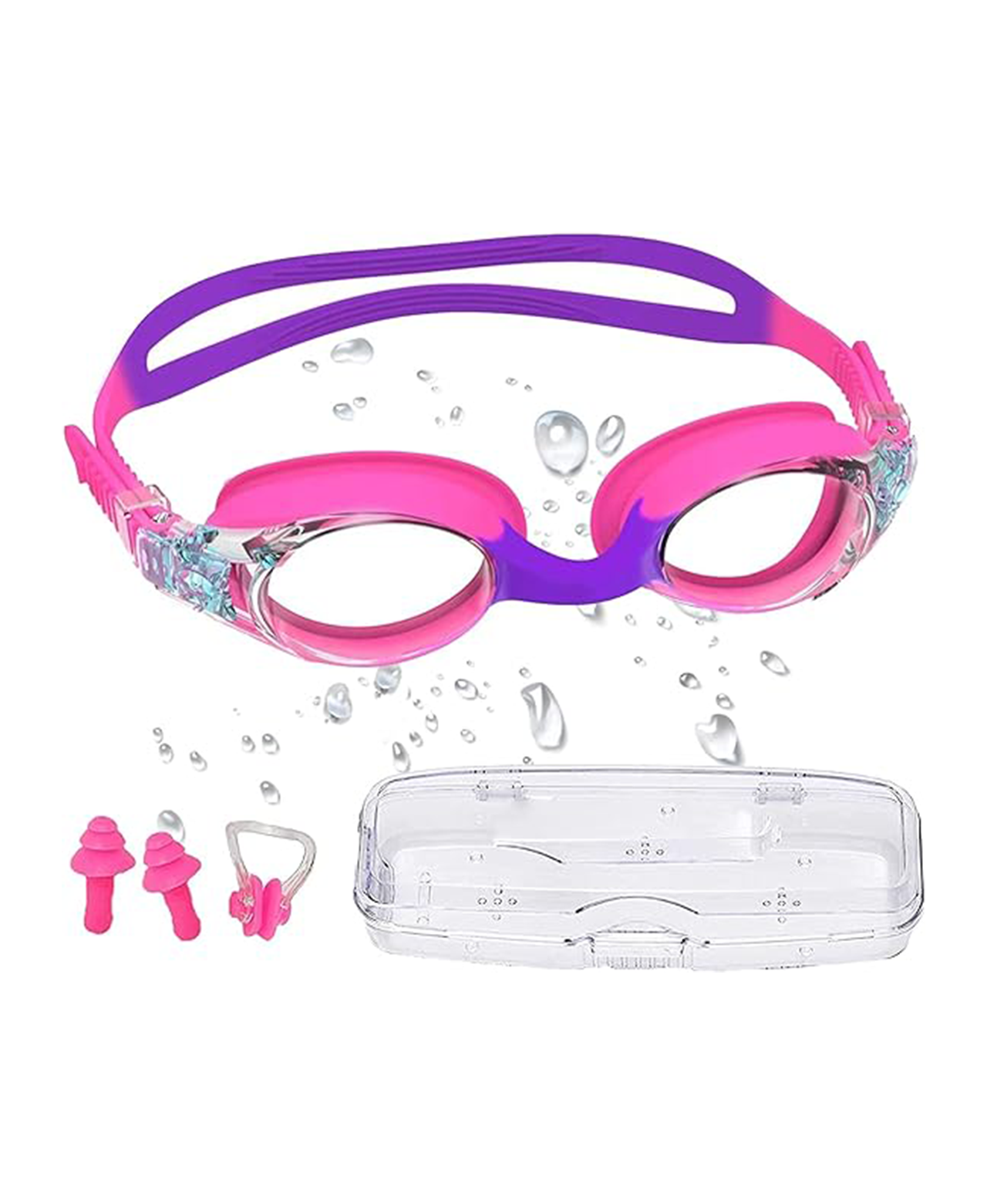 Kids Swimming Goggles, Kids Goggles Anti-Fog Leak Proof UV Resist Swimming Goggles for Kids Boys Girls with Nose Clip Portable Case, 3-14