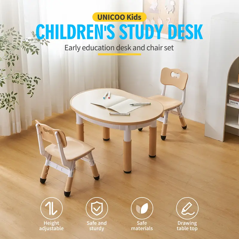 Kids Peanut Shape Table and Chairs Set - Children Multi-Activity Table for Ages 2-10 - Image 4