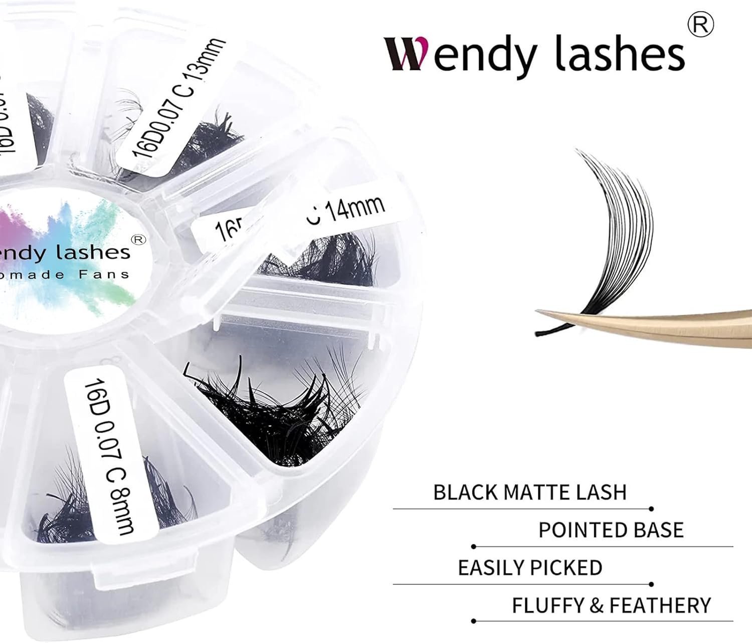Pre Made Fan Eyelash Extensions 16D 0.07mm D Curl 500 Fans 9-16mm, (500-16D-0.07-D-916) - Image 4