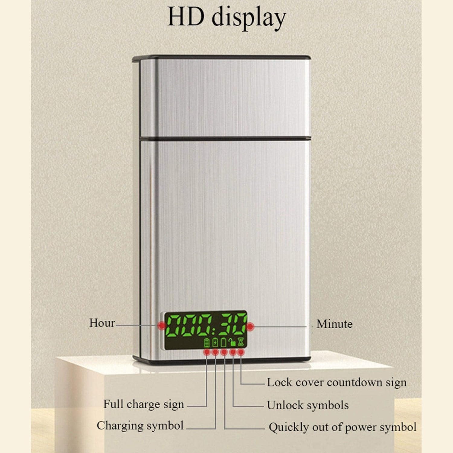 Smart Cigarette Case, Smoking Cessation Aid, Aluminum Alloy Timer and Lock Case, 20 Slim Cigarettes,Silver - Image 4