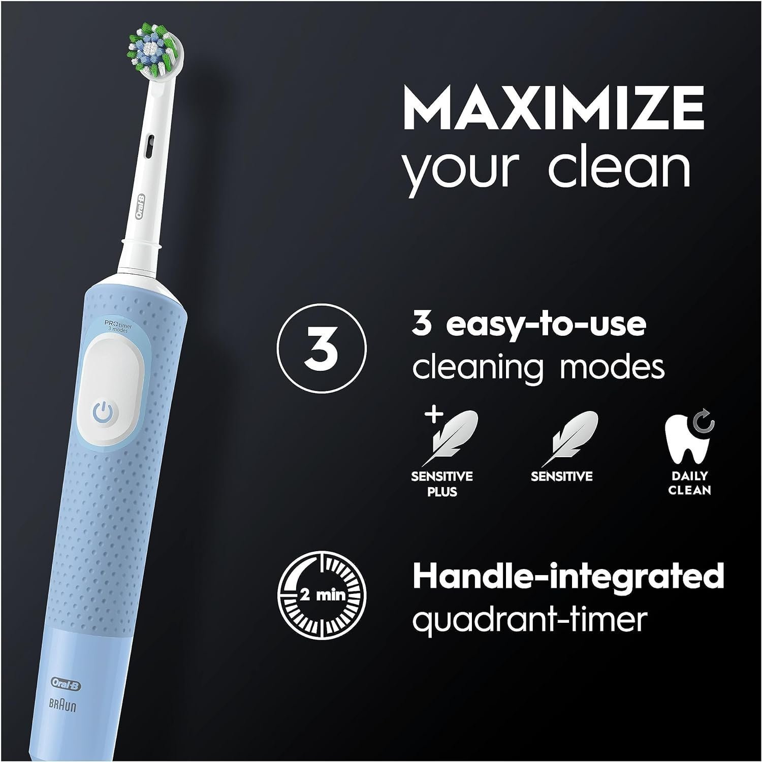 Oral-B Vitality Pro Electric Toothbrushes Adults, 1 Handle, 2 Toothbrush Heads, 3 Brushing Modes Including - Image 4