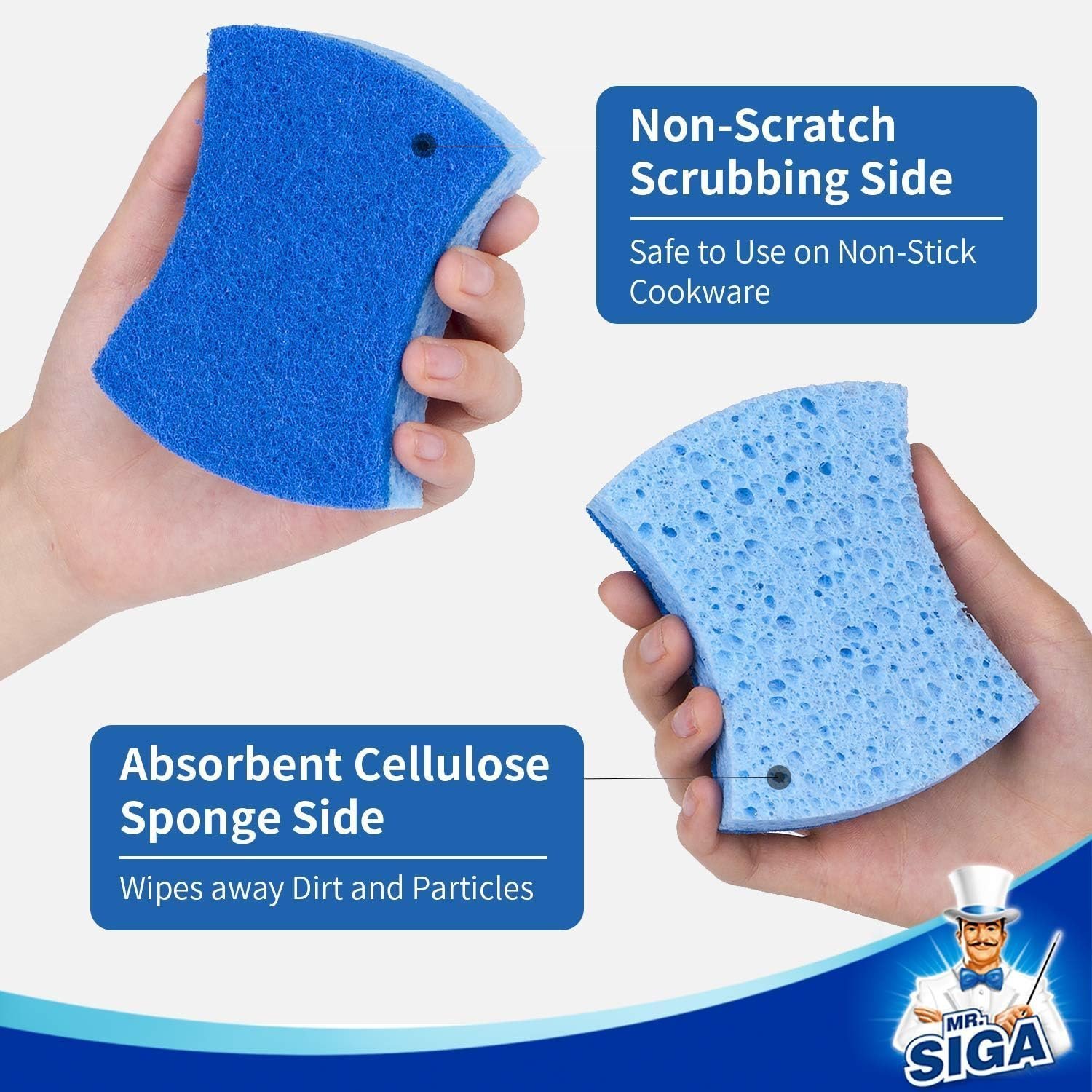 MR.SIGA Non-Scratch Cellulose Scrub Sponge, 12 Pack - Image 3