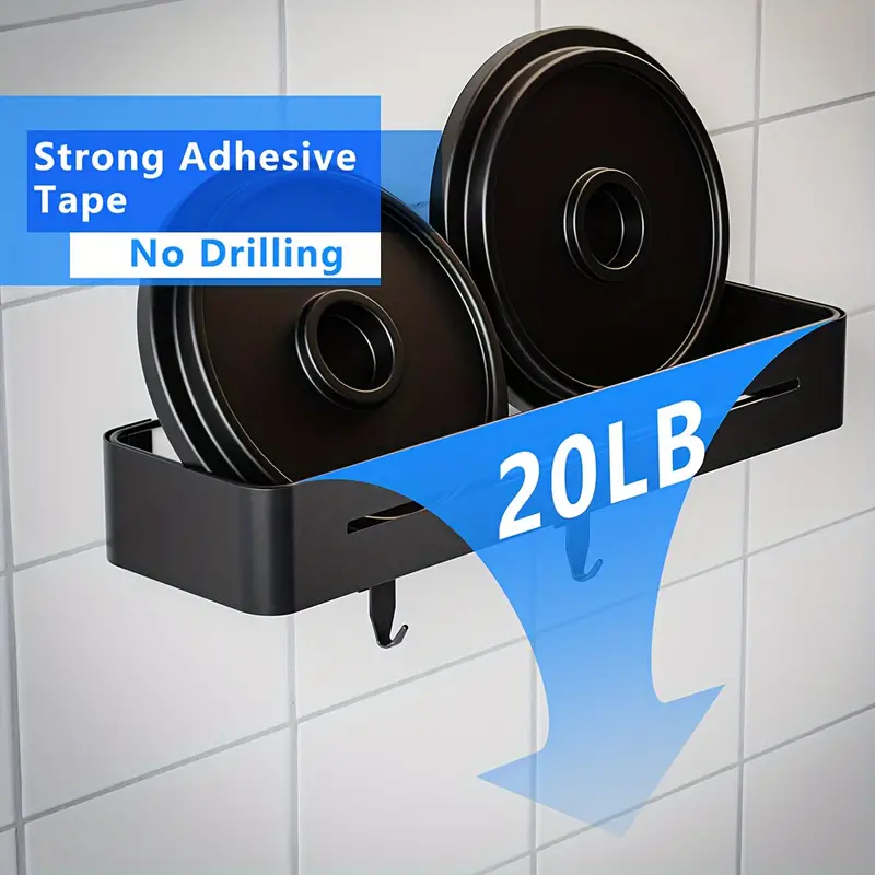 2pcs Shower Caddy For Bathroom Storage, Sticky Shower Organiser, No Drilling Required, Large Capacity, Stainless Steel Bathroom Organiser, Shower Shelf, Black - Image 3