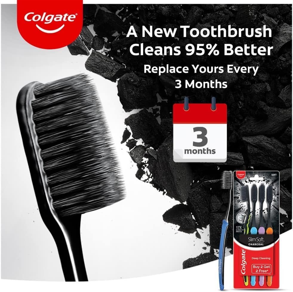 Colgate Slimsoft Charcoal Manual Toothbrush For Adult (Buy 2, Get 2 Free) - 4 Pcs - Image 5