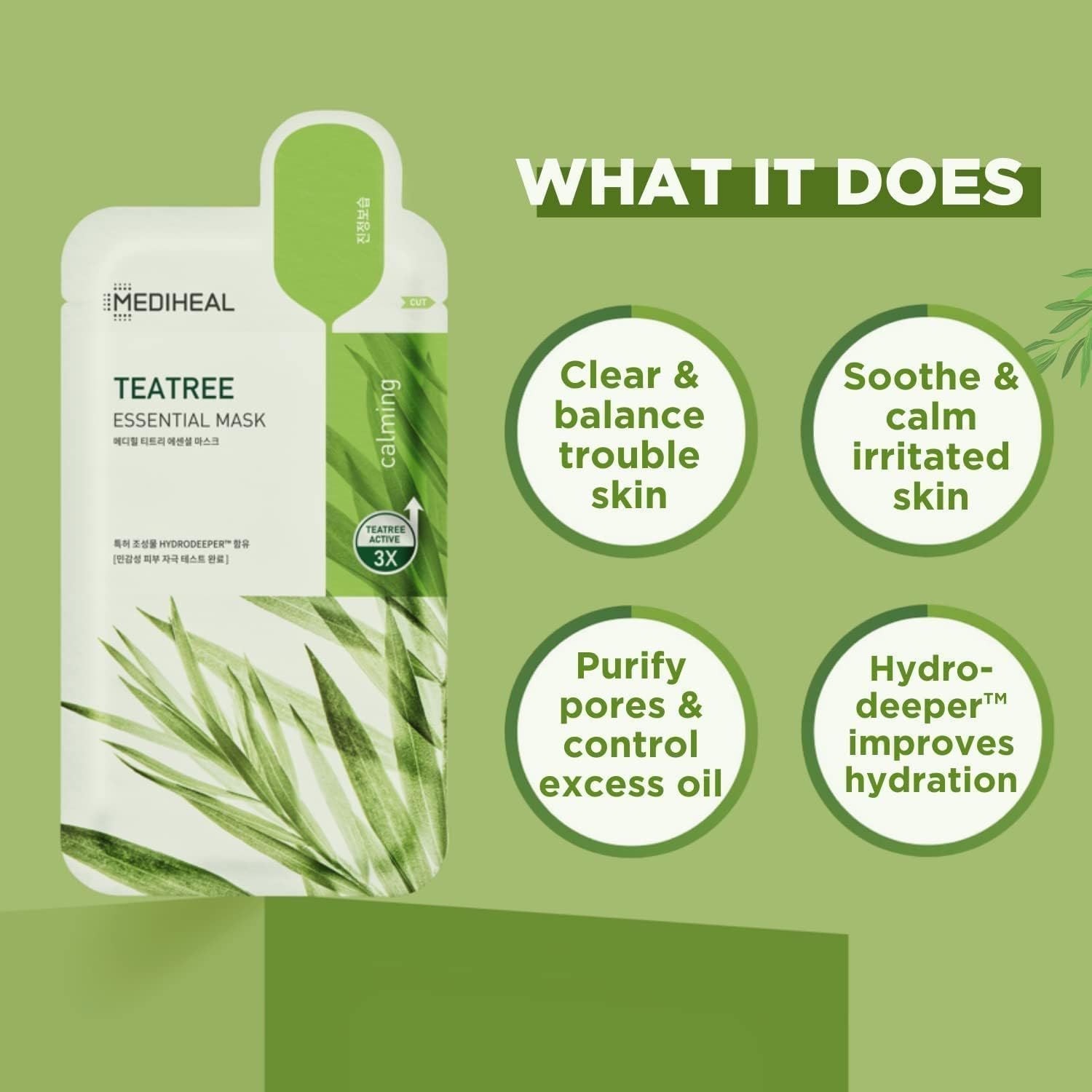 MEDIHEAL Teatree Care Solution Essential Mask, Pack of 10 Cotton Facial Sheet Mask with Tea Tree Oil and Cica Extracts - Image 3