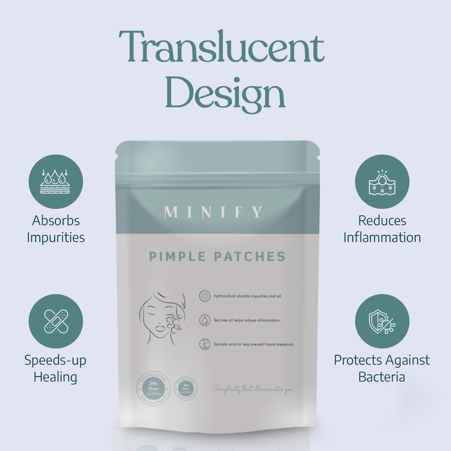 Pimple Patches by Minify - 72 Hydrocolloid Acne Spot Treatment Patches with Salicylic Acid & Tea Tree Oil, Fast Blemish and Spot Treatment - Image 2