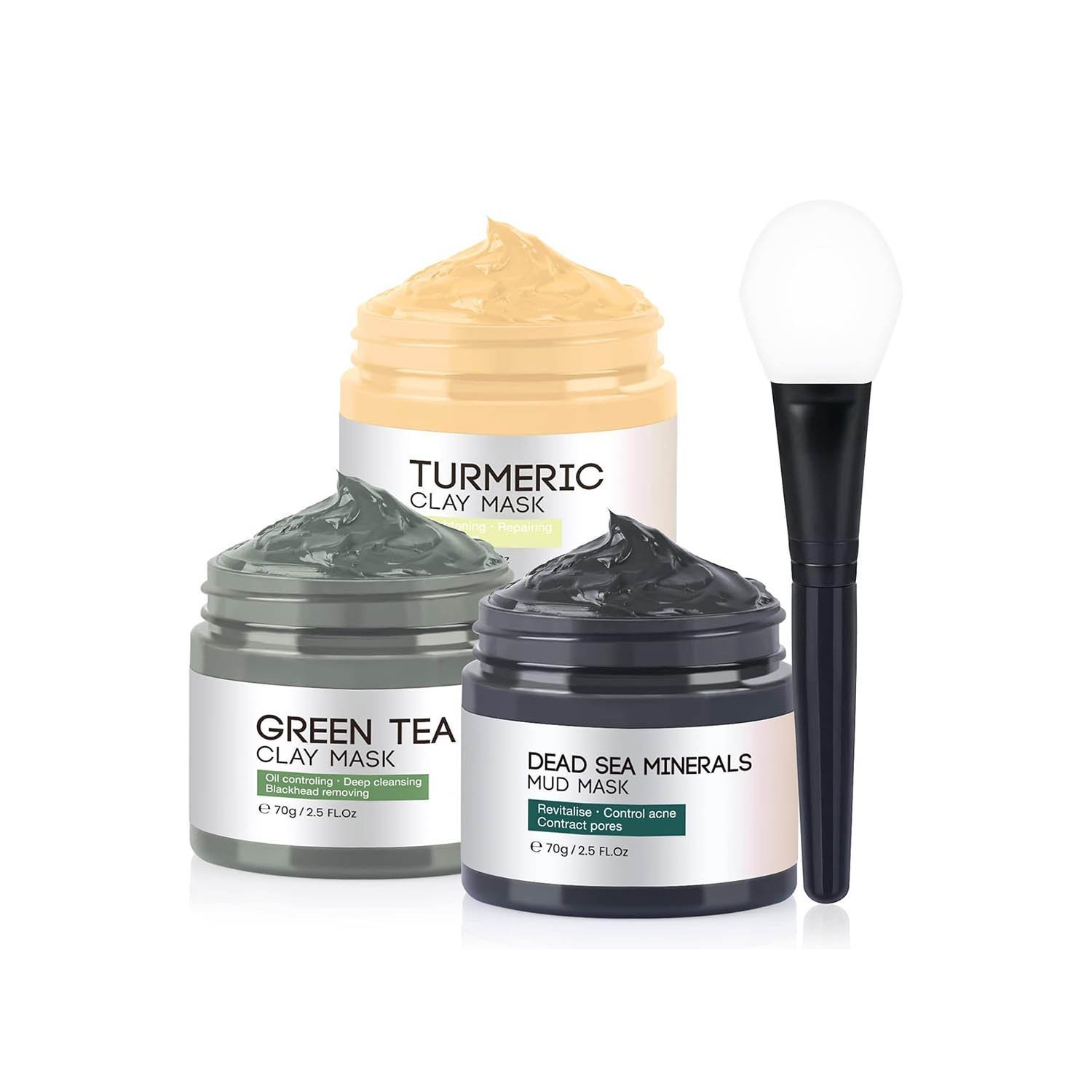 Clay Mask, Face Masks Skincare, Turmeric Clay Face Mask, Dead Sea Mud Mask, Green Tea Face Mask, 3x70g