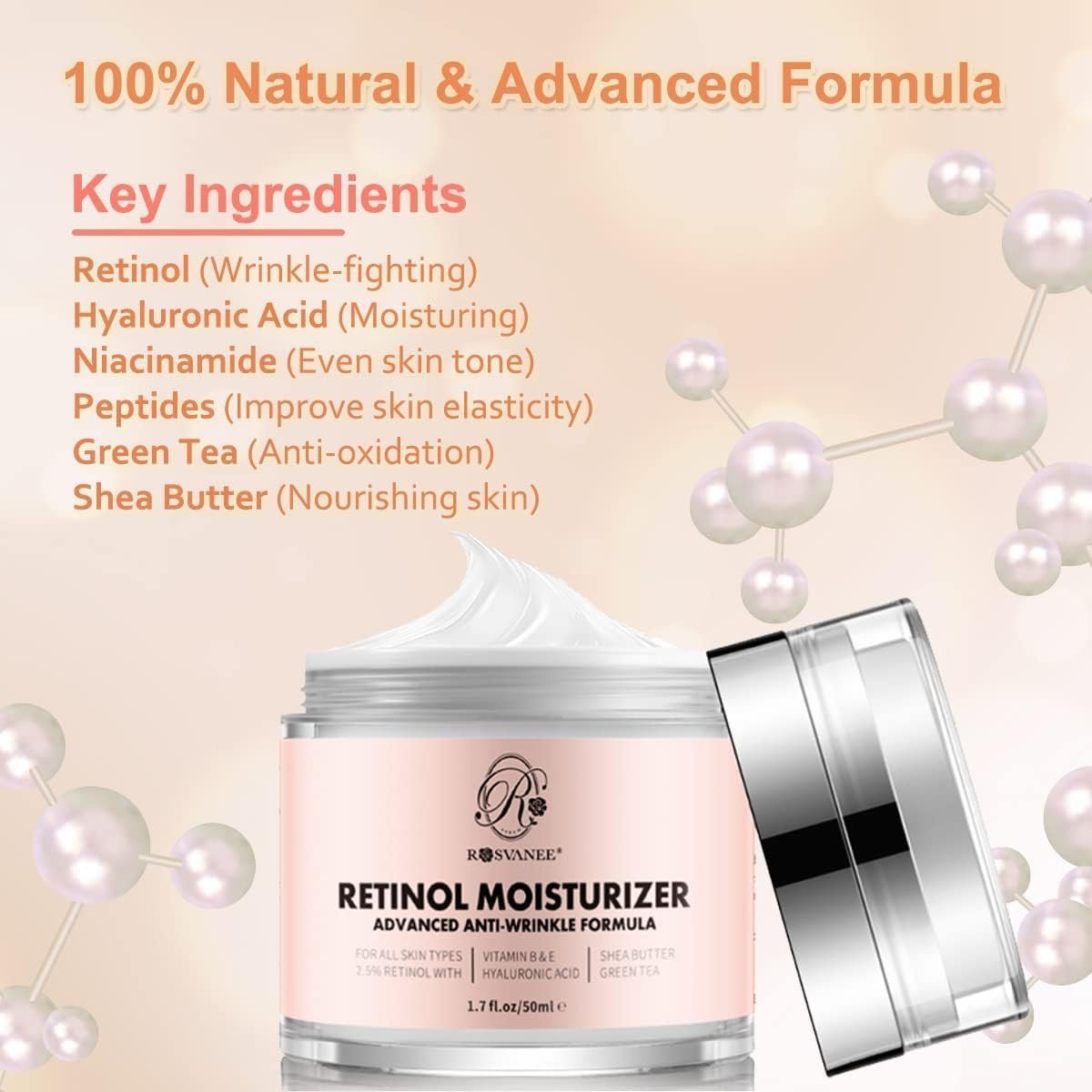 ROSVANEE Retinol Moisturizer Anti Aging Cream for Face, Neck and Eye with 2.5% Retinol, Hyaluronic Acid and Vitamins E & B5 - Image 5