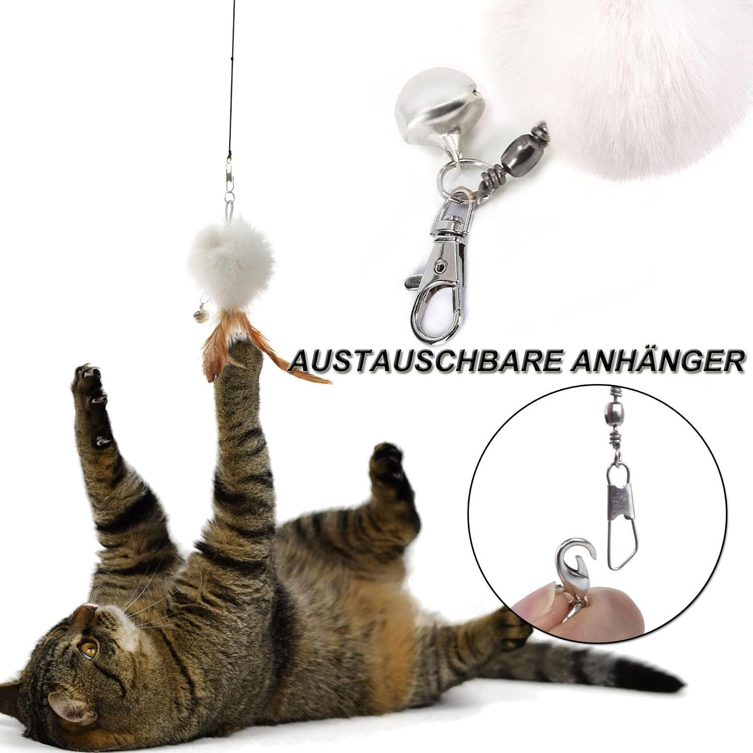MAIYADUO Cat Teasers Cat Feather Wand Cat Toy Interactive Toy Feather Wand with Bell 5x - Image 4