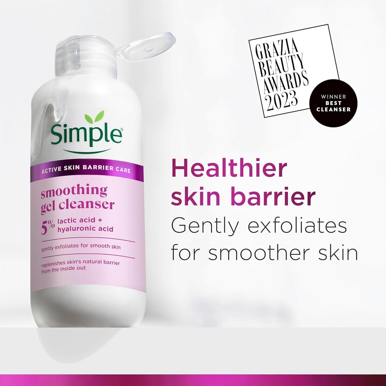 Simple Smoothing Gel Cleanser Face Cleanser - with 5% Lactic Acid and Hyaluronic Acid 230 ml - Image 2