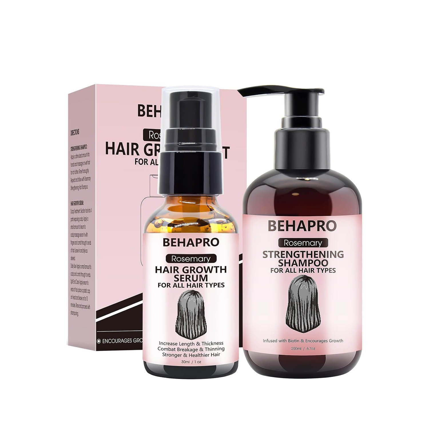 BEHAPRO Rosemary Oil for Hair Growth,w/Hair Growth Serum,Hair Growth Shampoo,Diluted Rosemary Oil Biotin Castor Oil & Argan Oil for Hair Loss Care Treatment