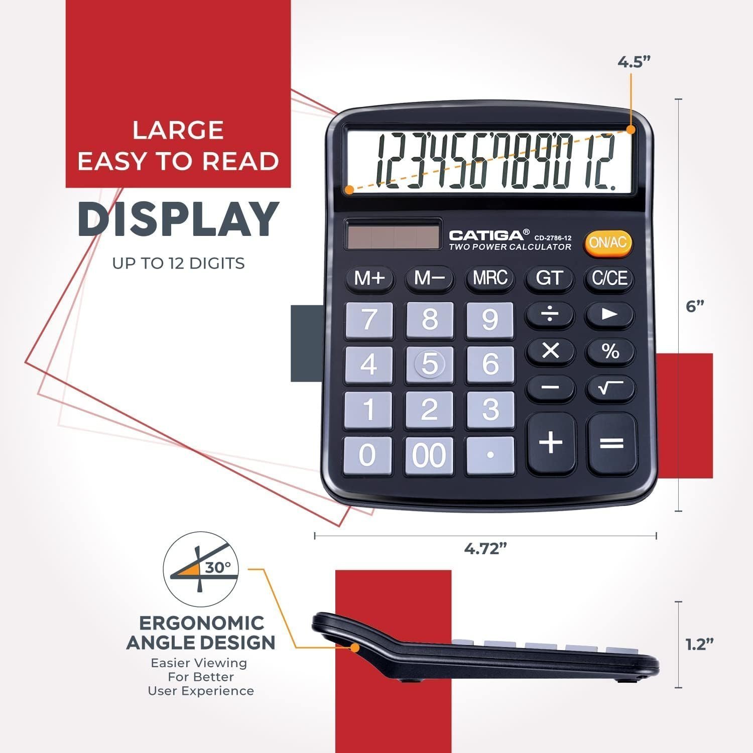 12 Digit Desktop Calculator with Large LCD Display and Sensitive Button, CD-2786 - Image 5