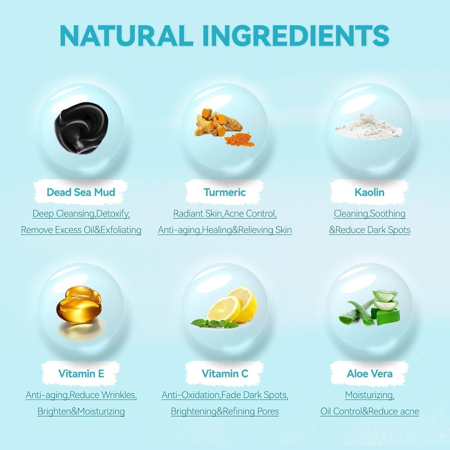 Clay Mask, Face Masks Skincare, Turmeric Clay Face Mask, Dead Sea Mud Mask, Green Tea Face Mask, 3x70g - Image 4