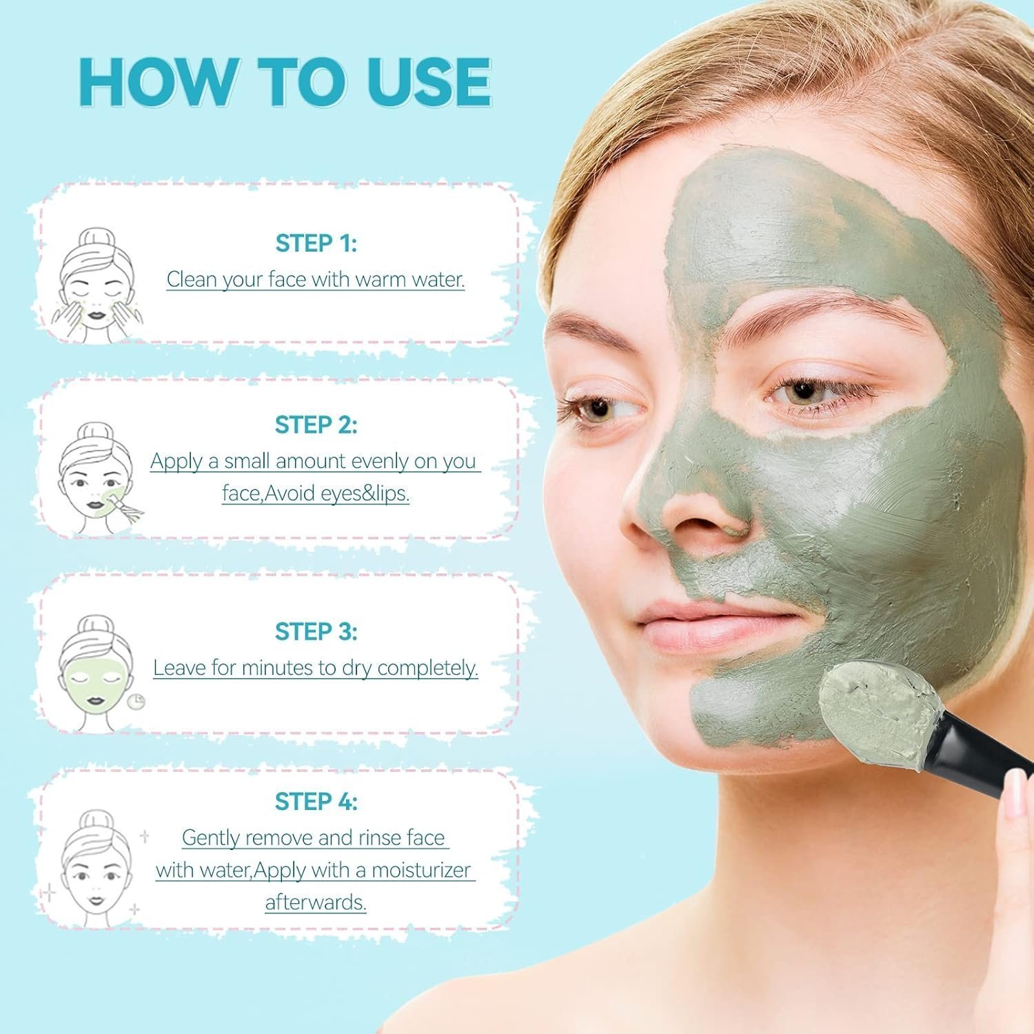 Clay Mask, Face Masks Skincare, Turmeric Clay Face Mask, Dead Sea Mud Mask, Green Tea Face Mask, 3x70g - Image 2