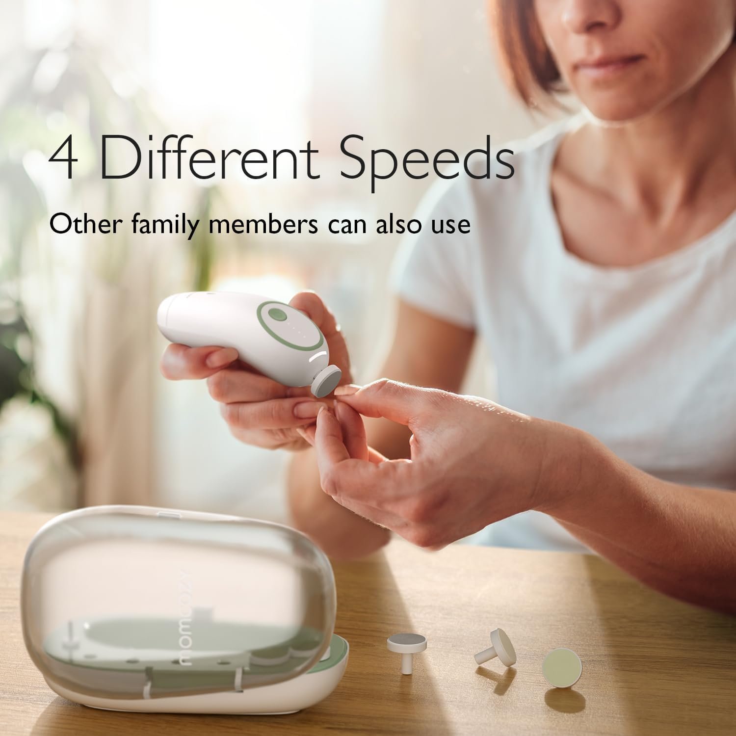 Momcozy Baby Nail File Electric, Baby Nail Clipper Electric, 360° Fog LED Gentle Light, 7 Grinding Head Replacement Pads - Image 4