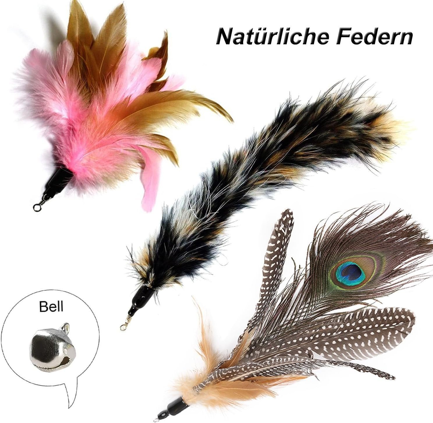 MAIYADUO Cat Teasers Cat Feather Wand Cat Toy Interactive Toy Feather Wand with Bell 5x - Image 2