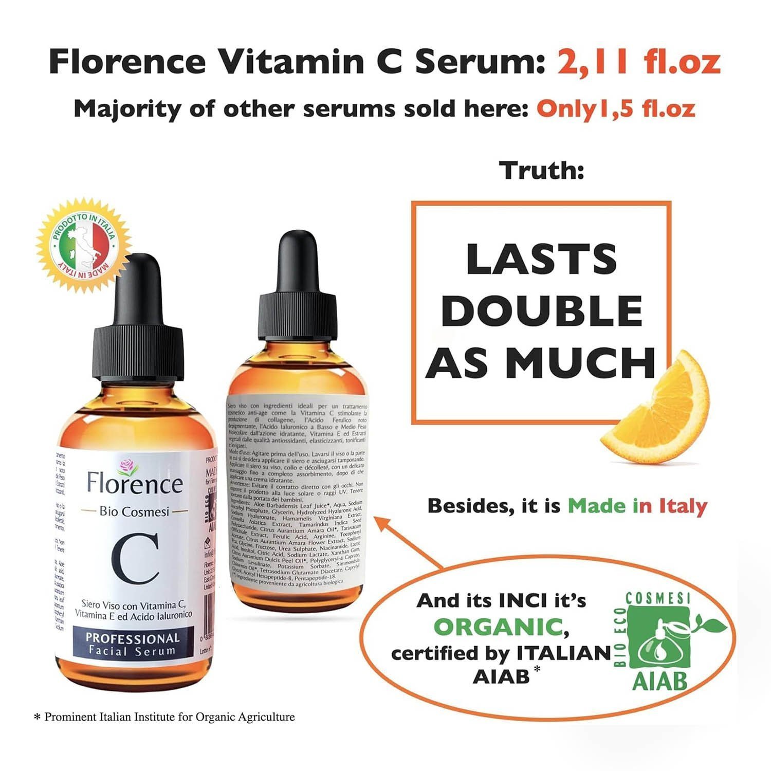 ig 2.11oz. Organic Vitamin C Serum for Face with Hyaluronic Acid & Niacinamide - Brightening Women and Men Skin Care - Image 2